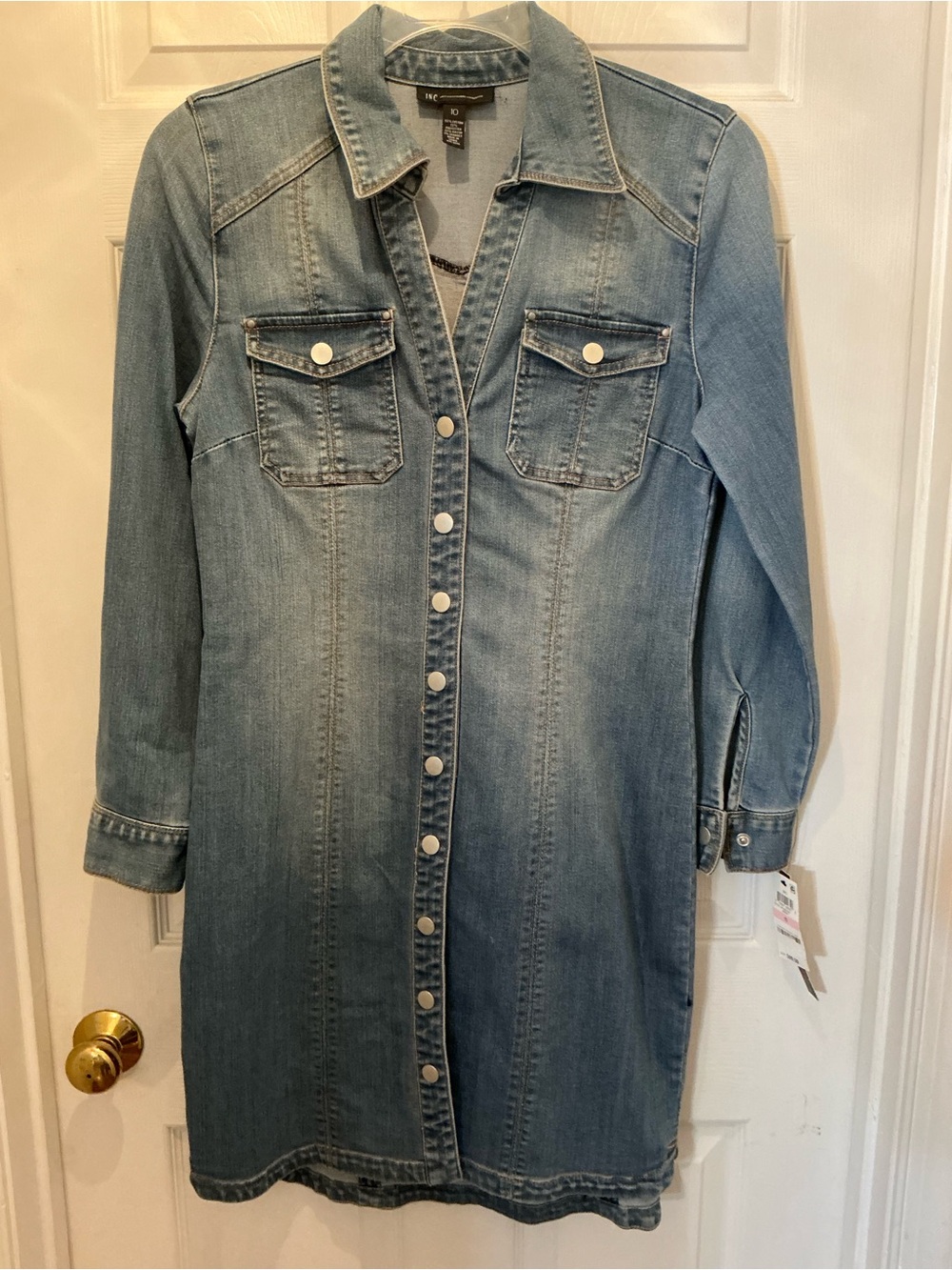 NWT INC International Concepts Denim Shirt Dress Size 10 Stretch Midi